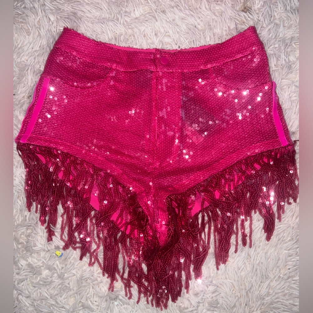 Adidas x Ivy Park Triple Pink Sequin Shorts With Fringe